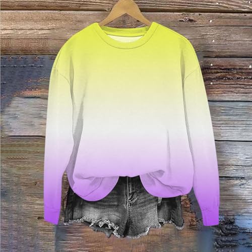 Girls Fall Sweatshirts Preppy Gradient Crewneck Long Sleeve Sweatshirt Casual Loose Athletic Pullover Tops4