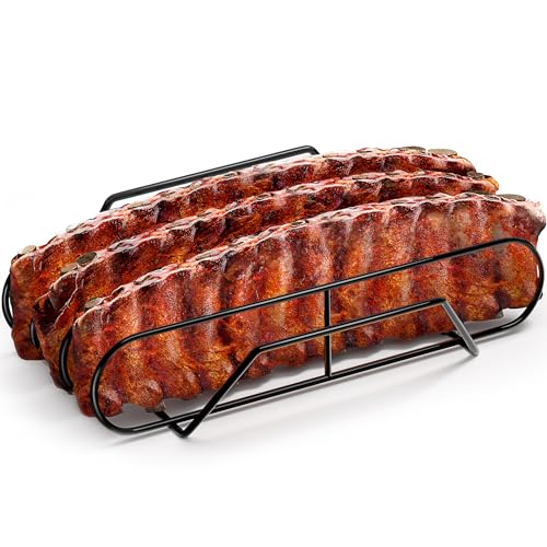 Sorbus Extra Large Non-Stick Rib Rack - Porcelain Coated Steel Roasting Stand – Holds 3 Full Rib Racks for Grilling & Barbecuing - Perfect BBQ Accessories for Smoker & Grill - Convenient Design, Black