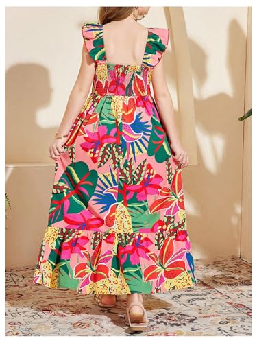 Floerns Girl's Tropical Print Ruffle Sleeveless A Line Dress Flounce Hem Maxi Dresses3