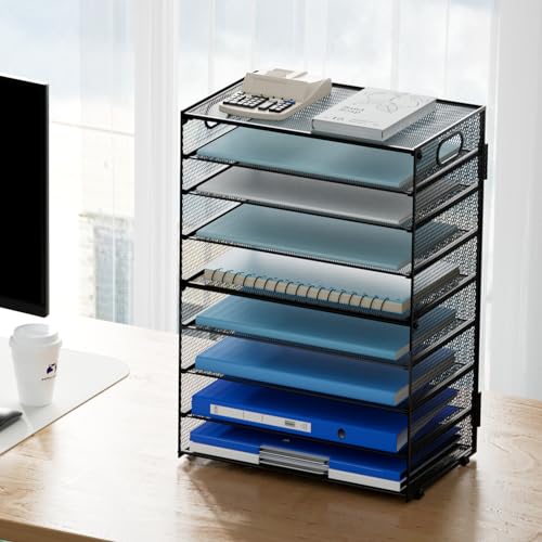 Image of Marbrasse Paper Organizer Letter Tray, 9 Tier Mesh File Organizer with Handle, Paper Sorter Desk Organizer for Home Office Supplies