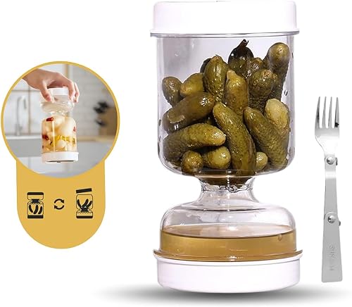 Miniatura 1 de Contenedor de almacenamiento de pepinillos con tenedor para pepinillos  Separador de jugo de pepinillo a prueba de fugas  Apto para lavavajillas