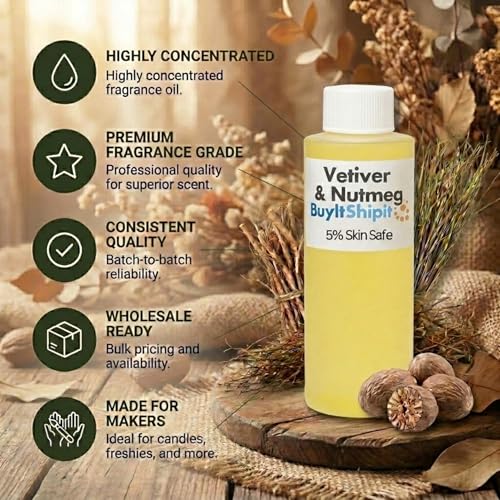 Image of Buyitshipit - Vetiver-Nutmeg Fragrance Oil - Perfect for Adding Aroma to Freshies, Candles, Wax Melts, and Diffusers