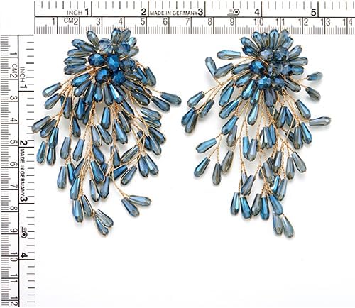 Blue Crystal Waterfall Drop Earrings Women Long Beaded Statement Earrings Cascade Dangle Earrings - Image 5