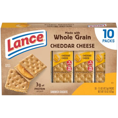 Lance Sandwich Crackers, Made with Whole Grain Crackers, Cheddar Cheese, 10 Packs, 6 Sandwiches Each