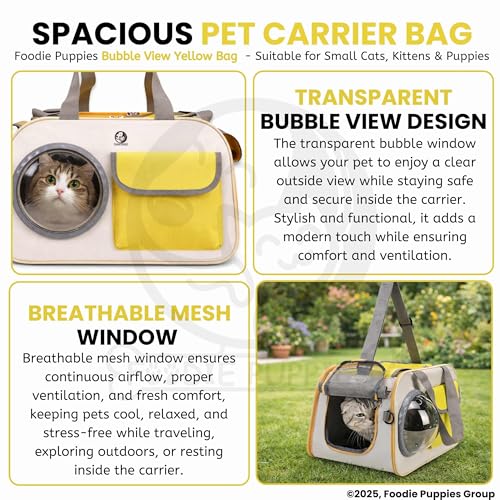 Image of Foodie Puppies Pet Carrier Bag for Cats & Small Dogs (Bubble View), (44 x 28 x 28cm) | Lightweight Travel Tote with Pocket, Breathable Mesh Panels & Airline-Approved Design | Suitable for Small Pets