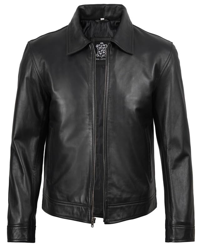 Image of Blingsoul Vintage Real Lambskin Leather Jacket For Mens - Moto Style Classic Shirt Collar Leather Jacket Men