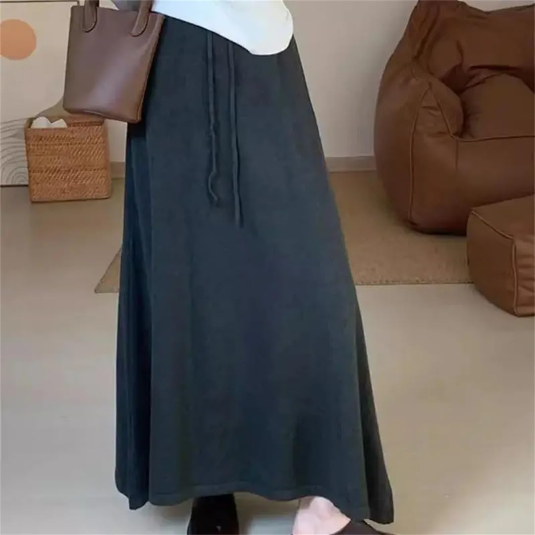 Lmtossey Gonna invernale in lana elegante da donna con elastico in vita con lacci