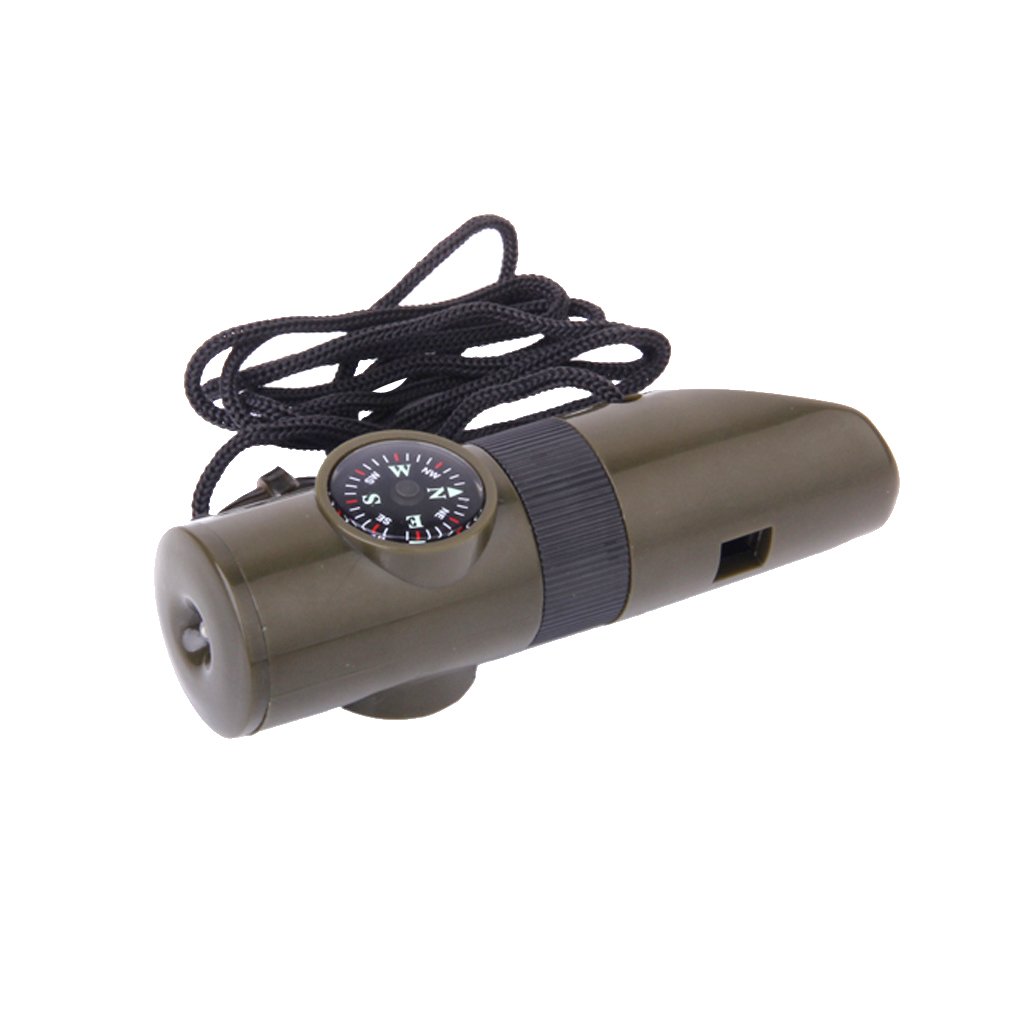 MagiDeal 7-in-1 Multifunctional Compass Flashlight Magnifier Thermometer LED Emergency Survival Whistle for Outdoor Hiking Camping Accessory-image-39