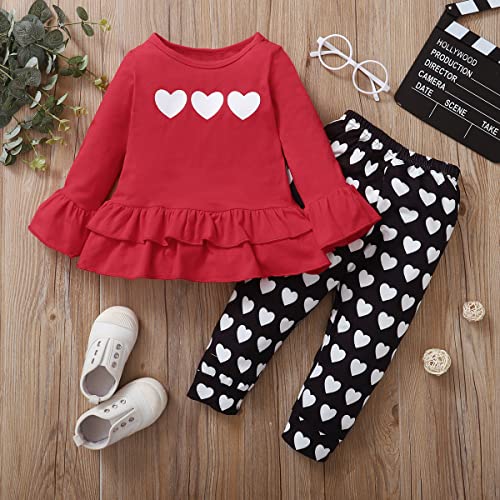 Baby Girl Valentine's Day Outfits Long Sleeve Letters T-Shirt Heart Bell-Bottoms Pants With Headband Toddler Holiday Clothes Set (Black, 3-4T) #TOP1