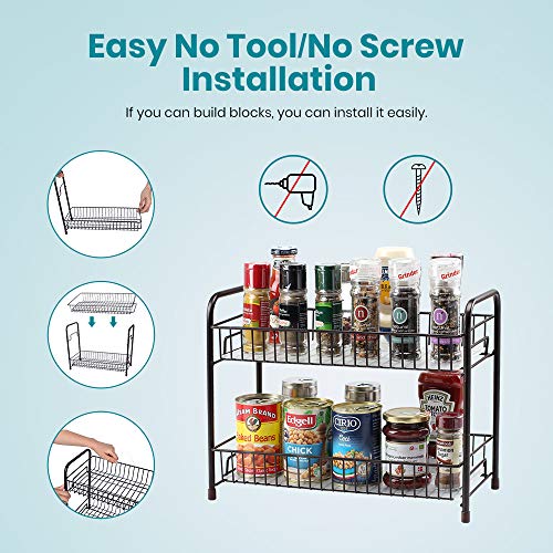 Spice Rack Organizer For Countertop 2 Tier Counter Shelf Standing Holder Storage For Kitchen Cabinet-Bronze #TOP3
