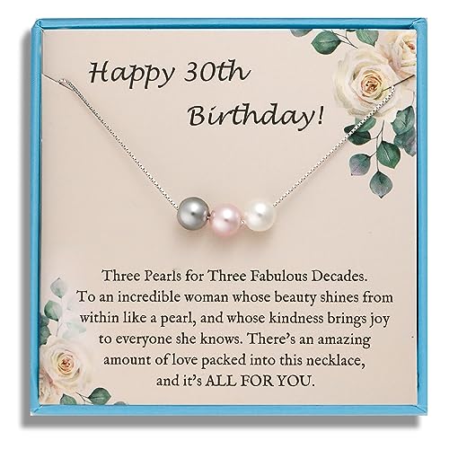 Sereney 30th Birthday Gifts for Women Sterling Silver Pearl Necklace as 30 Year Old...