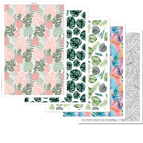 Monstera Deliciosa - Papel de transferencia de arcilla para aretes, joyas, 5 diseños de hojas tropicales, papel de transferencia de arcilla polimérica, hojas de calcomanías solubles en agua para