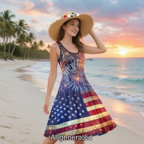 Image of Dreaweet Casual Sleeveless Dresses for Women Girls, Round Neck Tank Dresses with Pockets Summer Sundress Size XS-4XL