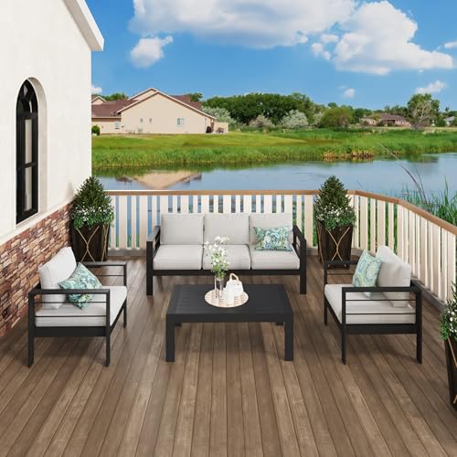 image for Solaste Aluminum Outdoor Couch, 3-Seat Metal Outdoor Sofa with Water-R