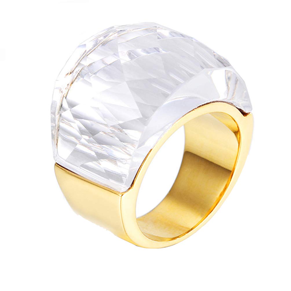 HIJONES Men Women Stainless Steel Cubic Zirconia Royal Crystal Rings Wrap Band Cocktail Style