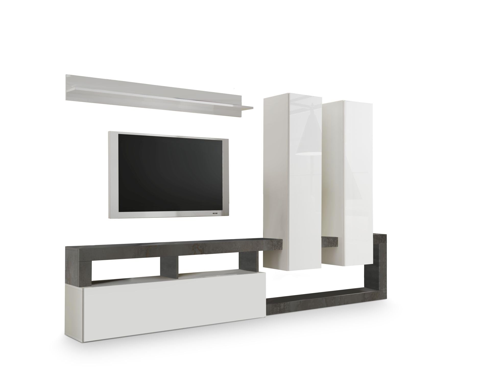 scaffetto tv moderno con porte inframmezzate in legno bianco glossy