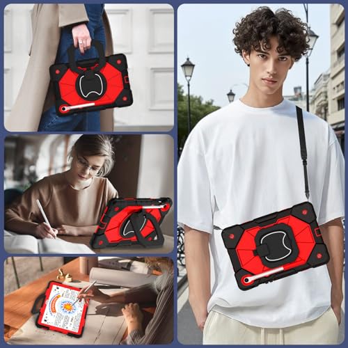 Image of WESOROL Case for Samsung Galaxy Tab S10 Lite /S10 FE /S9 FE 10.9 Inch (2025 /2023) Galaxy Tab S9 11 Inch,Shockproof Cover for Samsung S9 FE with Rotating Stand Screen Protector Pencil Holder,Black Red