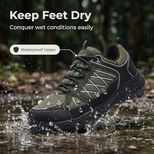 Image of Queday Mens Waterproof Lightweight Hiking Shoes | Breathable, Anti-slip Rubber outsole, Cushioned EVA midsoles, Ideal for daily trail, camping, and climbing