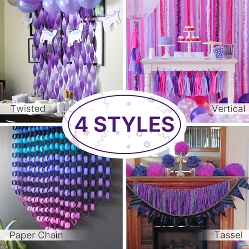 Image of PartyWoo Purple Crepe Paper Streamers 8pcs 656ft Pack of Light Dark Purple Lavender White Silver Crepe Paper Streamers for Birthday Baby Shower Graduation Princess Butterfly Theme Party Decorations