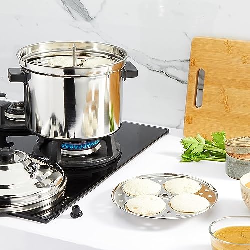 Image of BLeaf Stainless Steel-Idli cooker (Induction & Standard) with Regular Idli Stand /Idli Plates (6 Plates, 24 Idlis) and 5 plates Thatte idli stand (Combo)