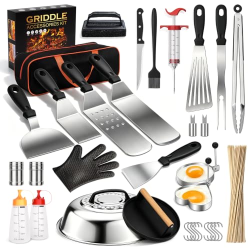 134 Pcs Griddle Accessories Kit Perfect Hibachi Flat Top Grill Tools for Blackstone and Camp Chef Enlarged Beefed-up Grill Spatula Gift Set with Basting Cover Burger Press for Outdoor BBQ.