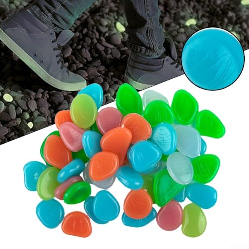 Bulevisiter 50 ciottoli luminosi per uso esterno e interno, pietre decorative che si illuminano al buio per vialetti, aiuole, piscine e acquari, rocce decorative fotoluminescenti da 2-3 cm (misto)