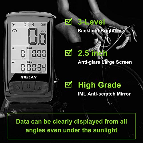 Meilan M4 Wireless Bike Computer, Ant+ Ble4.0 Bicycle Speedometer And Odometer With Cadence/Speed Sensor, Waterproof Cycling Computer With 2.5 Inch Lcd Backlight Display For Indoor/Outdoor Cycling #TOP3