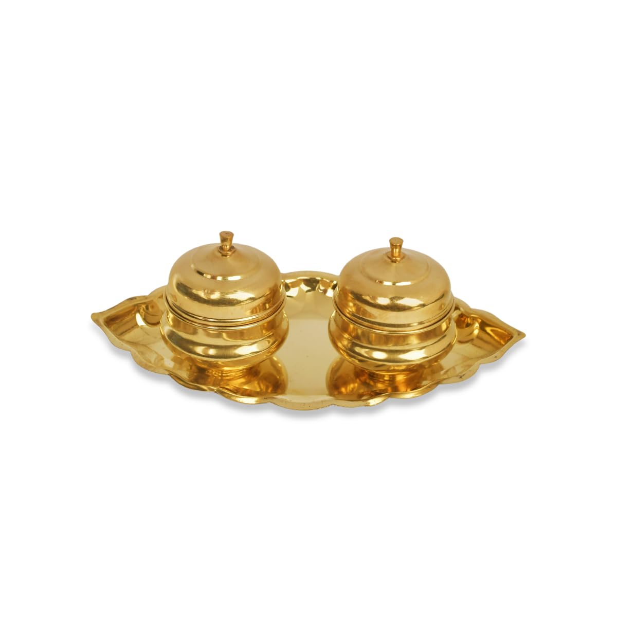 RUDRA CENTREBrass Boat Kuyri with Haldi Kumkum Containers (Dibbi) Set (Large)