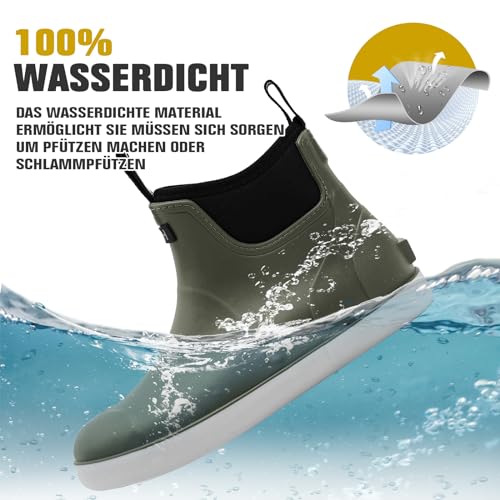 Jesindr Gummistiefel Herren, Protective Wasserdicht Anti-Rutsch Stiefeletten, Atmungsaktiv Schwarz Chelsea-Stiefel, Original Mode Grundlegend Reitstiefel, Grün, 44 EU