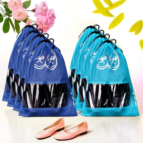 Image of Heart Home Pack of 8 Travel Shoe Organizer | Storage Bags | Travel Carrying Bag | Storage Organizers Set | Shoe Cover with Transparent Window | Shoe Dori Cover | Sky & Royal Blue