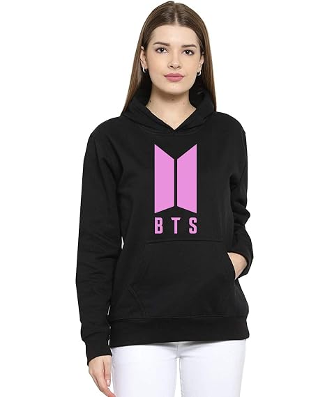 Buy Tee Stores Women's BTS Polyester Cotton 300 GSM Hoodie Sweatshirt -M -  Black at Amazon.in