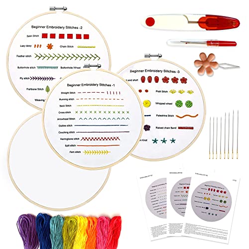 Artificay 4Set Embroidery Kit For Beginners With Embroidery Patterns, Embroidery Kits For Kids, Needlepoint Kits For Beginners, Beginner Embroidery Kit For Adults, Ideal Hand Embroidery Kit To Learn #TOP6