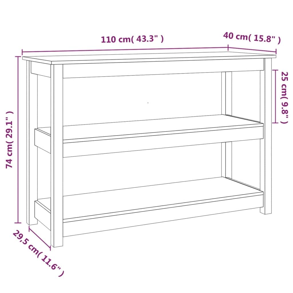 Consola clásica de madera de pino maciza con 3 estantes, mesa de pasillo para entrada como mesa de centro o mesa de TV con aspecto rústico y mucho espacio de almacenamiento