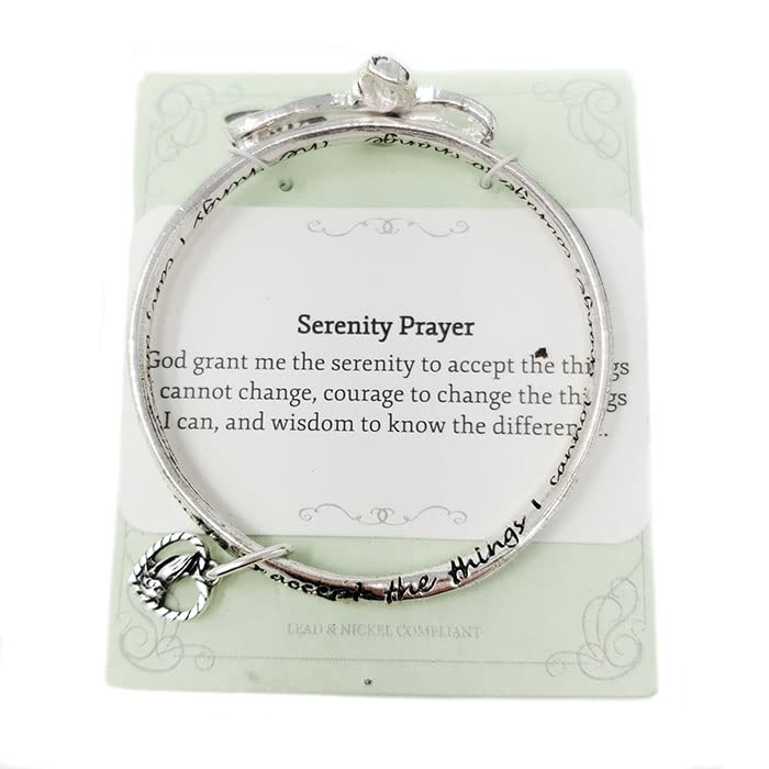 Image of Emulily Serenity Prayer Twisted Bangle Silver-tone Bracelet with Inspirational Card
