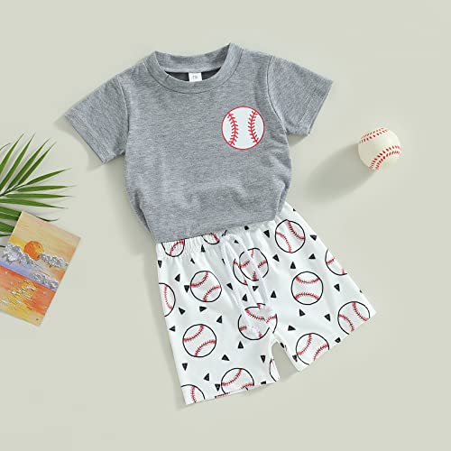 BULINGNA Toddler Baby Boy Summer Baseball Outfit Letters Print T-shirt Tops and Baseball Shorts 2Pcs Casual Clothes Set4