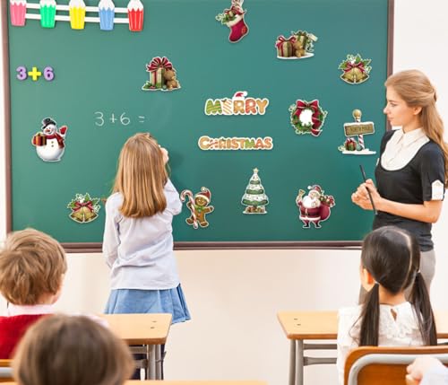 Image of Hying 48 PCS Xmas Tree Santa Bulletin Board Set Snowman Cutout Decorations Winter Holiday Cutouts Cardstock Paper Cut-Outs for Classroom Chalkboard Decorations