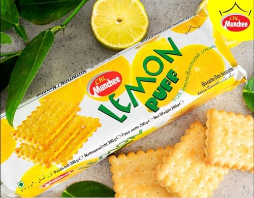 Munchee Puff Biscuits | Authentic Sri Lankan Flavour | 200g | (Lemon Puff, Pack of 8)