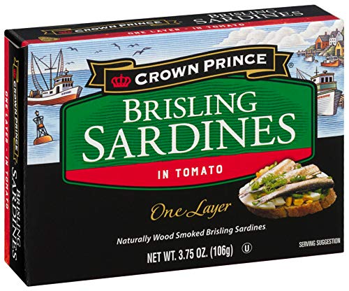 Crown Prince One Layer Brisling Sardines in Tomato, 3.75-Ounce Cans (Pack of 12)
