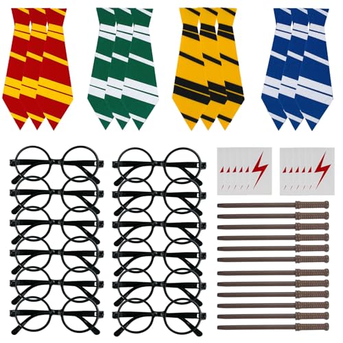 CIXICM 48 Pcs Wizard Party Favors Birthday Decorations Party Supplies Wand Pencils Wizard Glasses Lightning Stickers Cosplay Tie Magic Birthday Party Favors Classroom Prizes Rewards Gifts