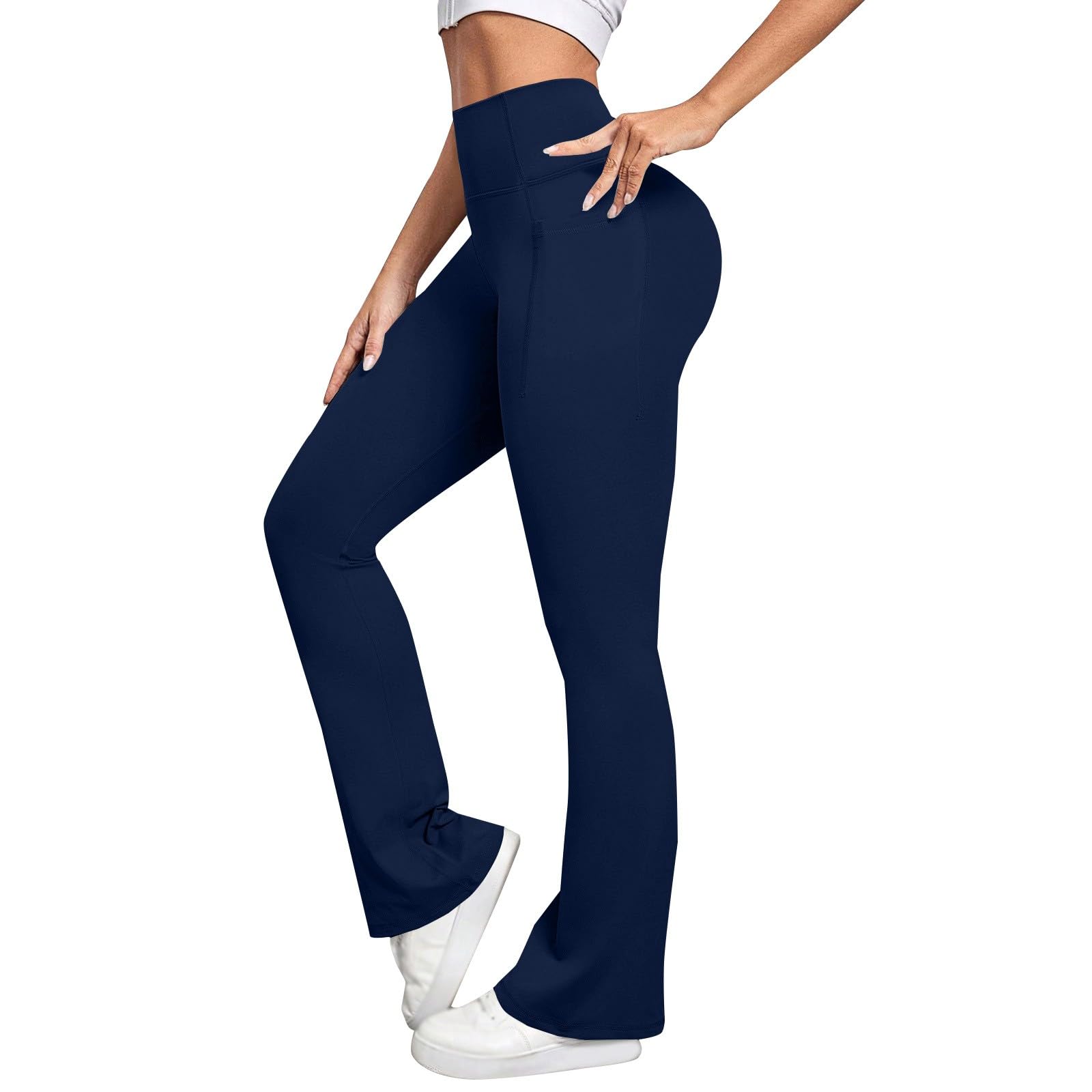 Damen-Yogahose mit weitem Bein und Taschen, hohe Taille, Leggings für Damen
