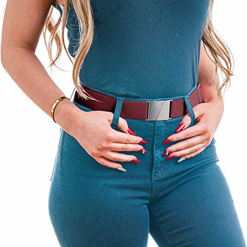 One-Belt No Show Invisible Elastic Belts For Women & Men Non Slip Fits Waist Upto 50 Inch. (Wine Red) #TOP3
