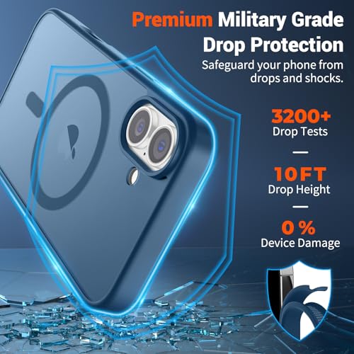 Image of SUPFINE Magnetic for iPhone 16 Plus Case(Compatible with MagSafe) (Military Grade Drop Protection) Slim Translucent Matte Shockproof with Anti-Fingerprint Phone Case,Deep Blue