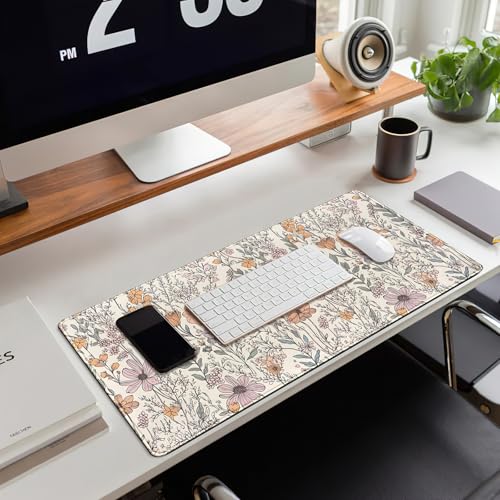 Floral Desk Mat Cute Wildflowers Large Mouse Pad Extended Plant Gaming Mousepad XL Keyboard Mouse Mat Nature Botanical Aesthetic Desk Pad 31.5"x11.8" for Work Office Decor Gifts - Image 6