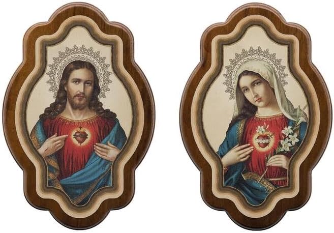 Adorno Quadro Duplo Sagrado Coração de Jesus e Maria