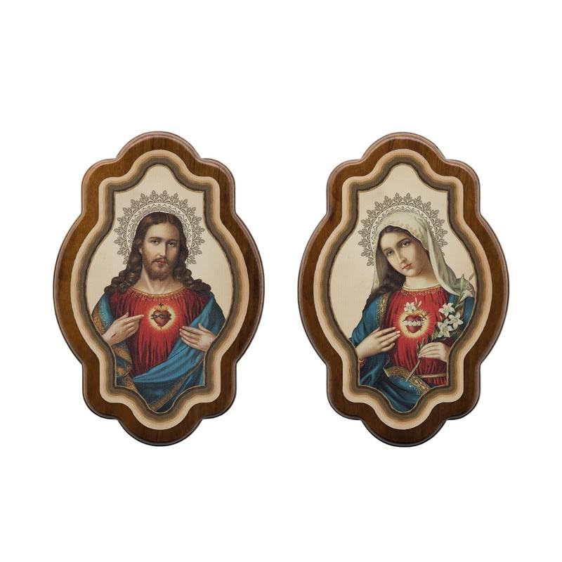 Adorno Quadro Duplo Sagrado Coração de Jesus e Maria