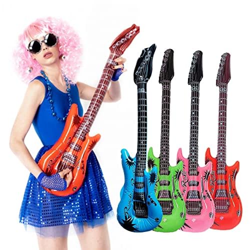 Guitarra Inflable para Disfraz Rockero, Hinchable Guitarra Rock, Accesorio para Fiesta Suministros favores de Fiesta ,Talla única 90cm, 4PCS