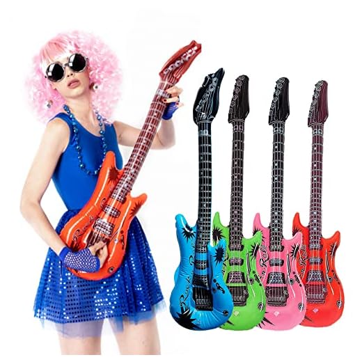Guitarra Inflable para Disfraz Rockero, Hinchable Guitarra Rock, Accesorio para Fiesta Suministros favores de Fiesta ,Talla única 90cm, 4PCS