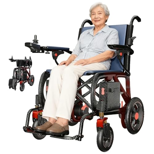 Sillas de Ruedas Electricas Plegables Ligeras para Mayores, Fibra de Carbono 14.3 kg, 48 km, 2 Motores, para Hasta 100 kg, Aprobada para Avión, Uso en Interiores y Exteriores