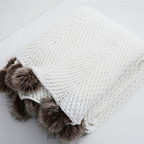 vctops Fur Pom Pom Knit Throw Blanket Super Soft...