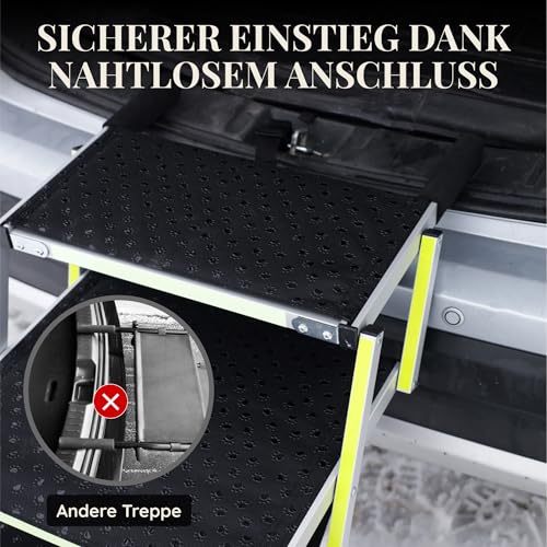 Hundetreppe Auto Klappbar - Hundetreppe Große Hunde - Leuchtende Leitmarkierung - Gelenkschonende Einstiegshilfe Auto Hund - Hundeleiter Faltbar mit Anti-rutsch Einsatz - 77kg Tragkraft - 4 Stufen